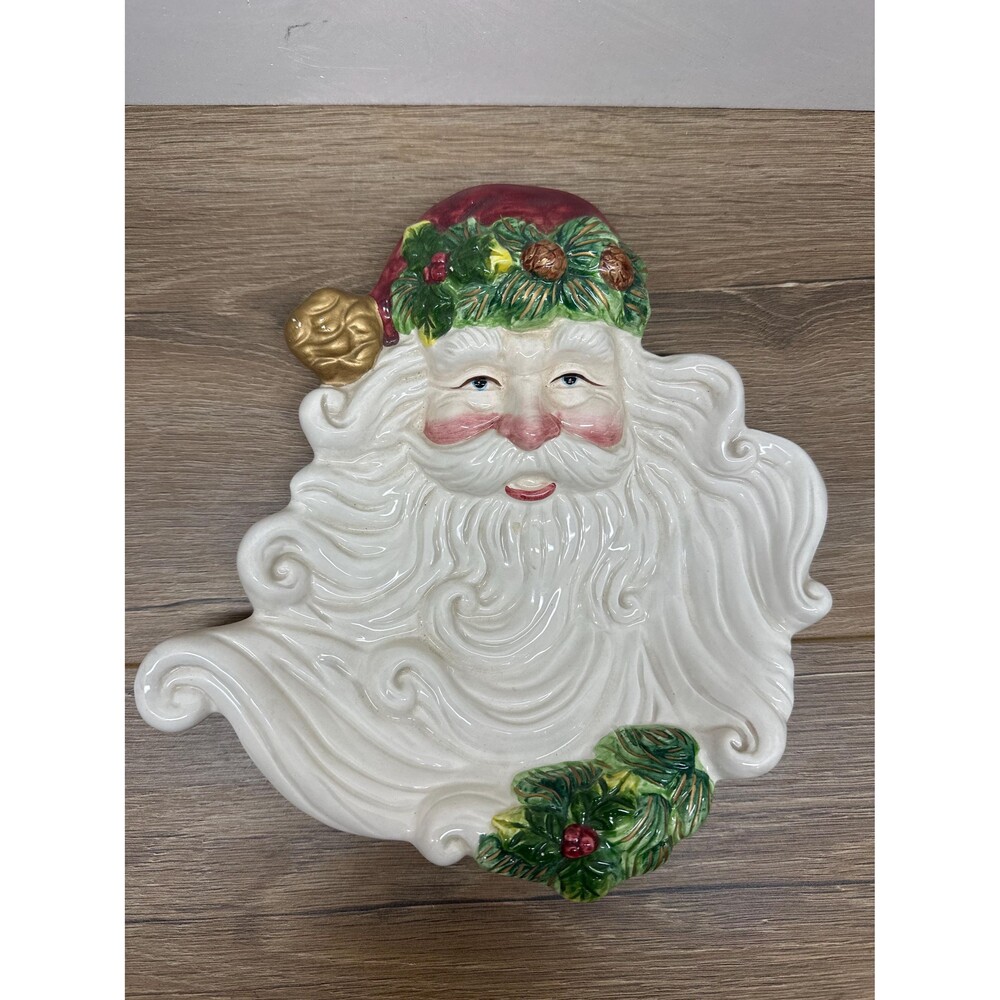 Vintage Atlantic Mold Ceramic Santa Claus Face Candy Dish Milk and Cookie Tray 8